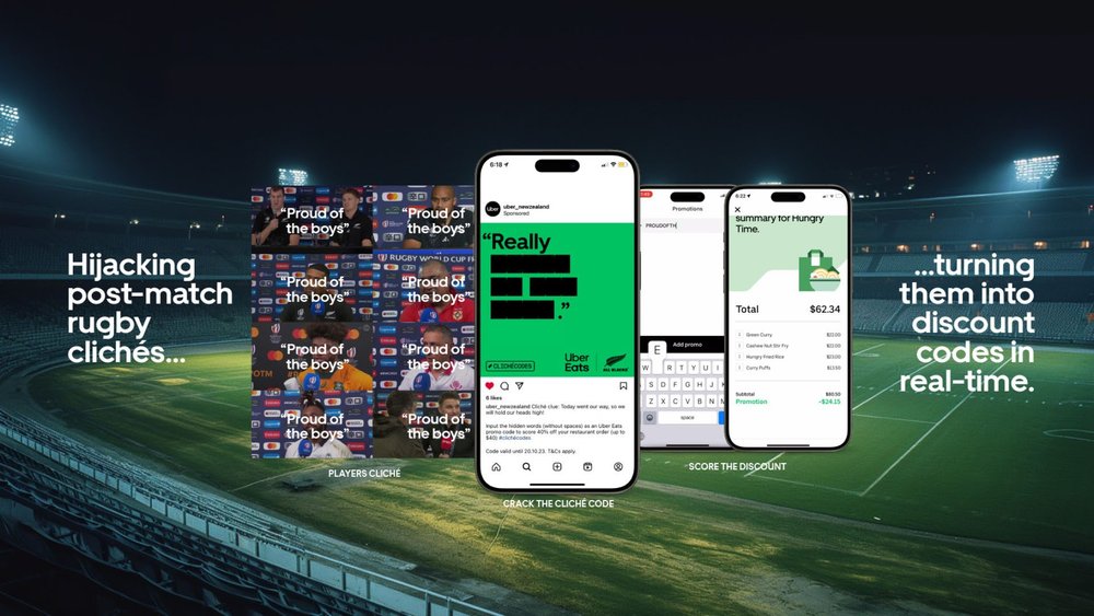 Body image for Uber Eats plays with sport clichés for Rugby World Cup discount code campaign