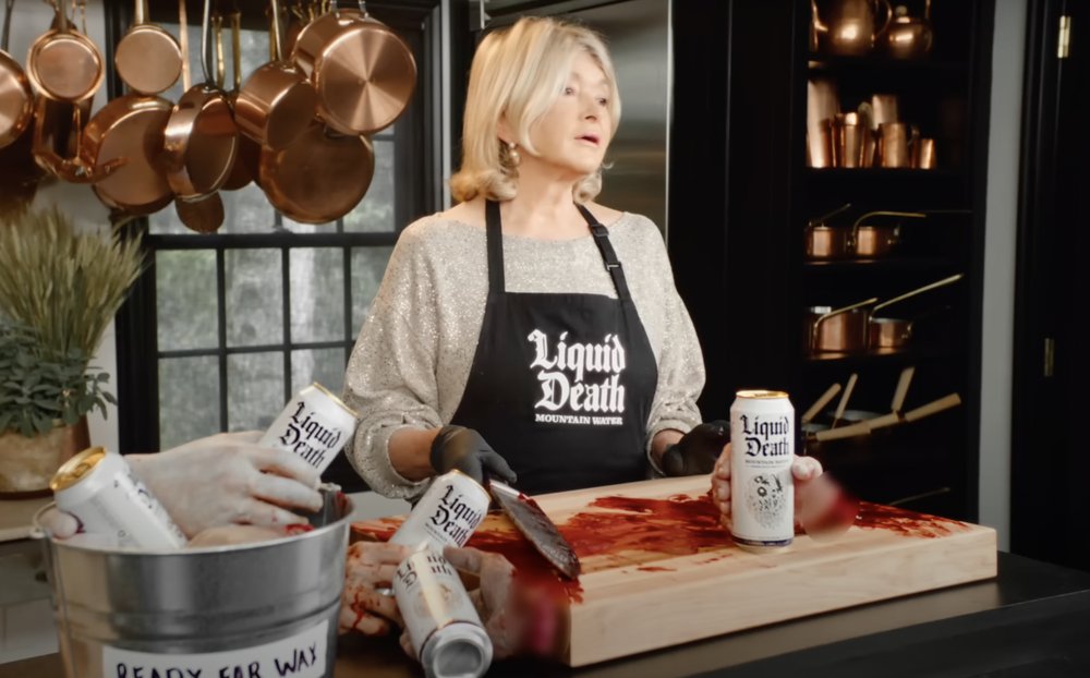 Body image for Liquid Death partners with Martha Stewart for Halloween campaign