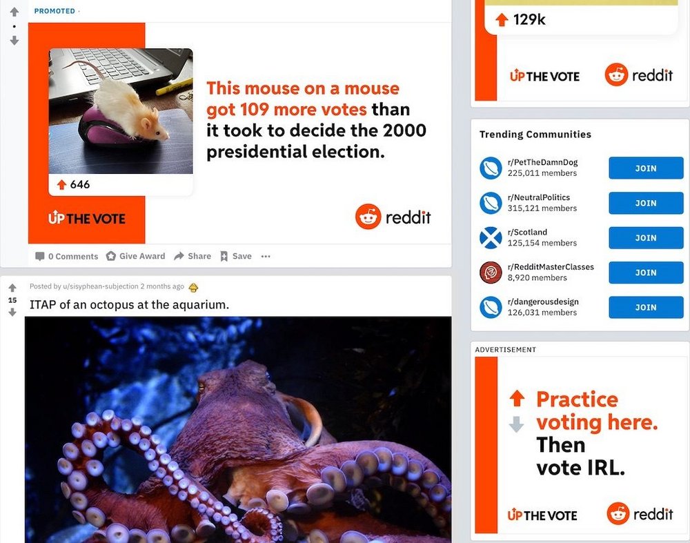 Body image for Reddit’s first brand campaign compares upvotes and elections