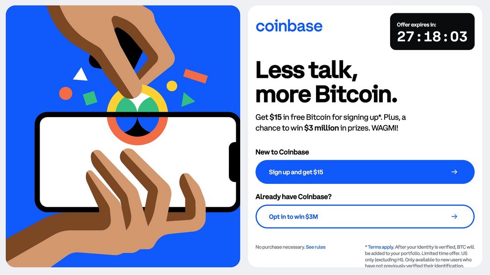 Coinbase Drops Sweepstakes (3 Million in Bitcoin Prizes)