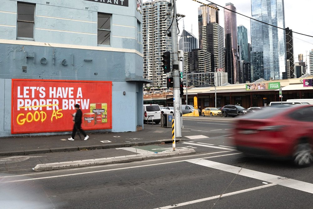 Body image for Yorkshire Tea vandalises outdoor ads in Australia to suit local tastes